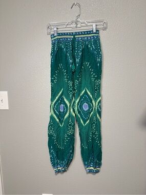 Boho Peacock Print Harem Pants L/XL Cotton Made in Nepal
